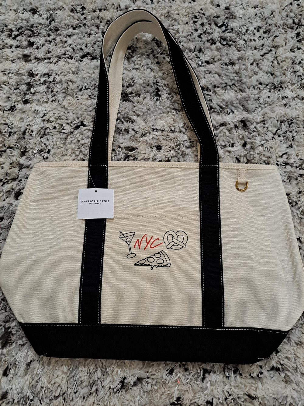 American Eagle Outfitters Cream & Black NYC Dinner Girl Canvas Tote Bag